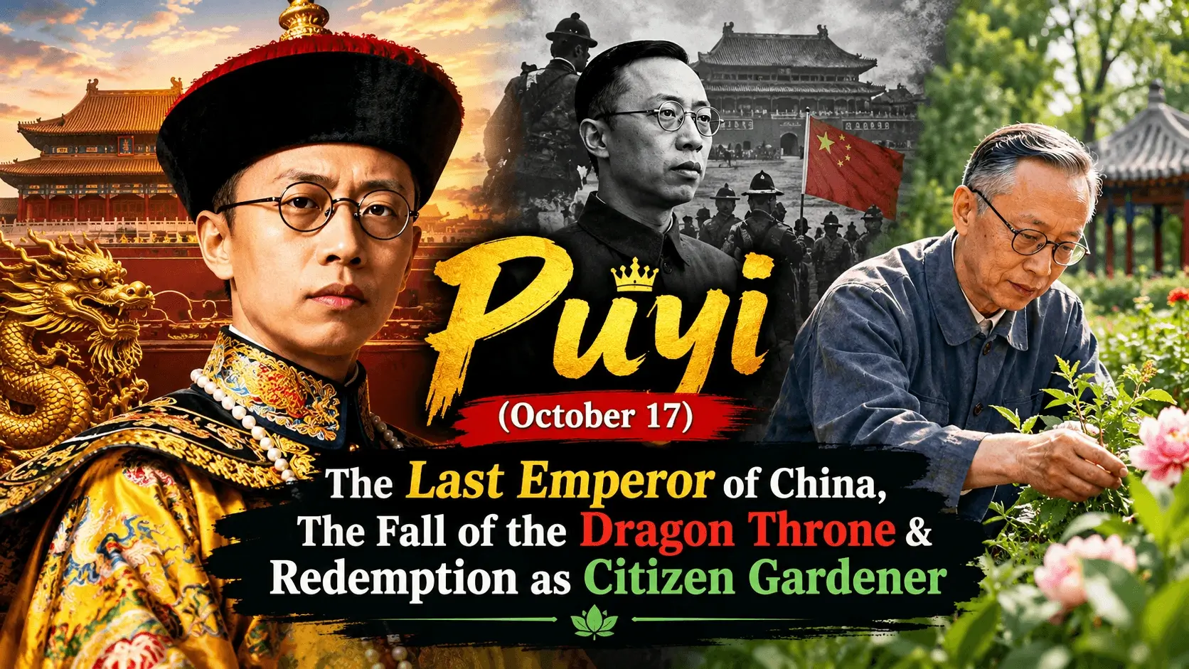 Puyi (October 17): The Last Emperor of China, The Fall of the Dragon Throne & Redemption as Citizen Gardener — Memorial & Retrospective Guide