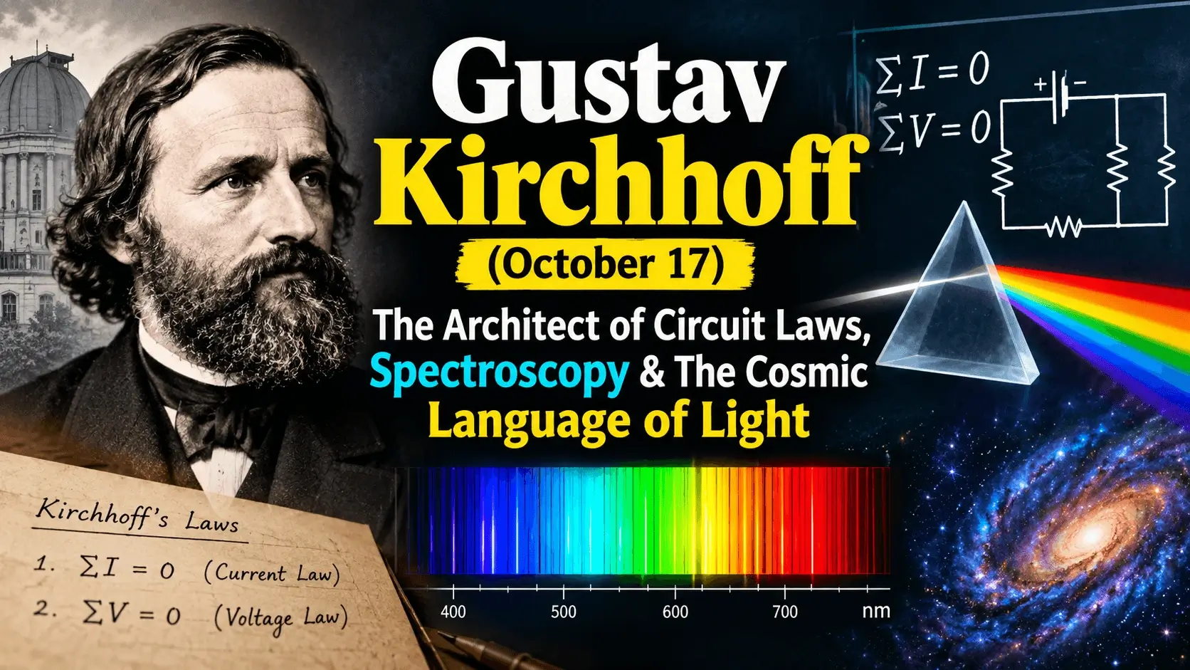 Gustav Kirchhoff (October 17): The Architect of Circuit Laws, Spectroscopy & The Cosmic Language of Light — Memorial & Retrospective Guide